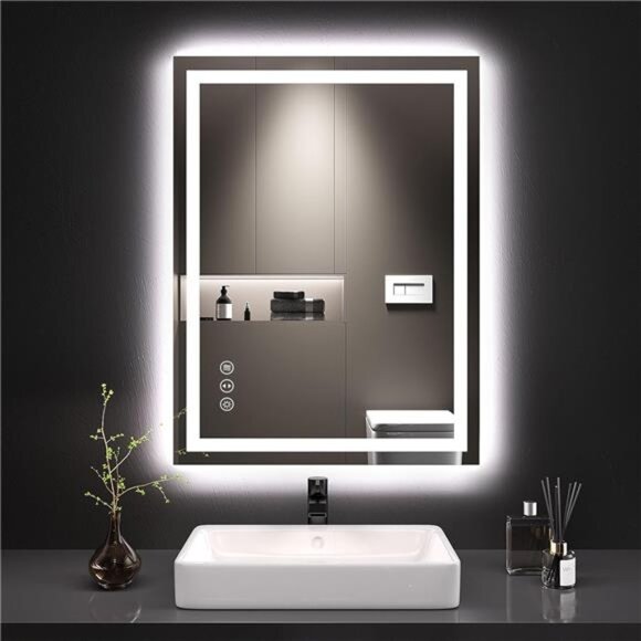 24X32 LED Bathroom Mirror with Lights, Anti-Fog, Dimmable, Backlit + Front Lit - Picture 1 of 7